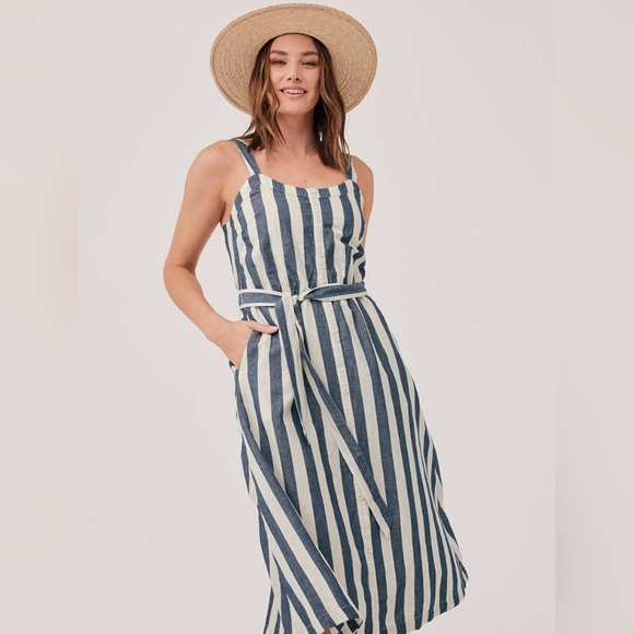Pact Dresses & Skirts - Pact Striped Blue and White Sleeveless Midi Dress